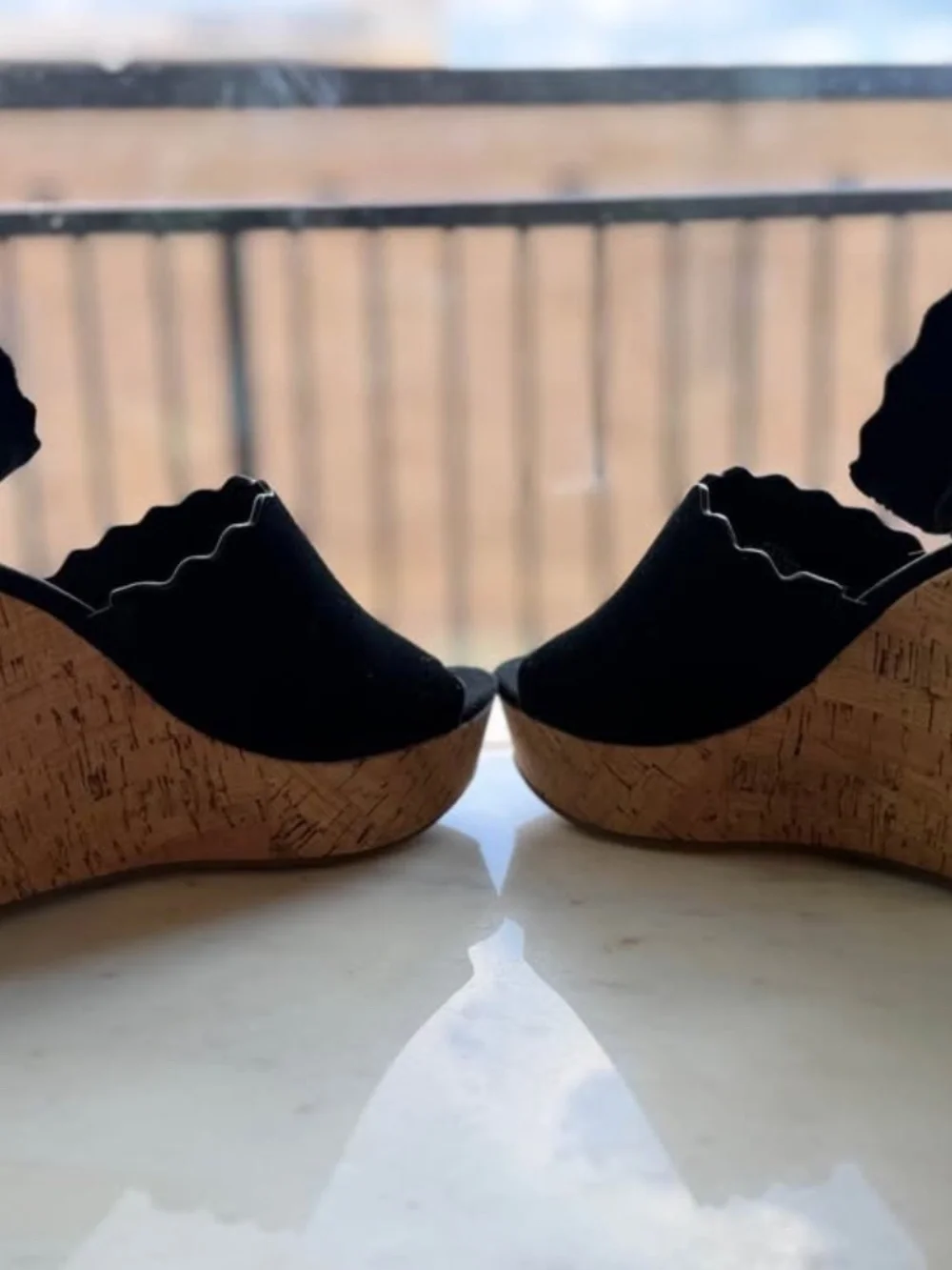 Marc Fisher 8 Platform Wedges Black Suede Cork Halo